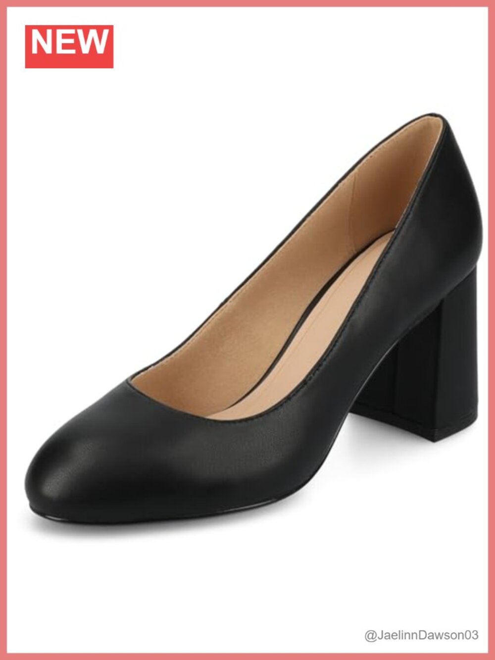 Women's Block Heel Dress Pumps Faux Leather Slip-On Round Toe